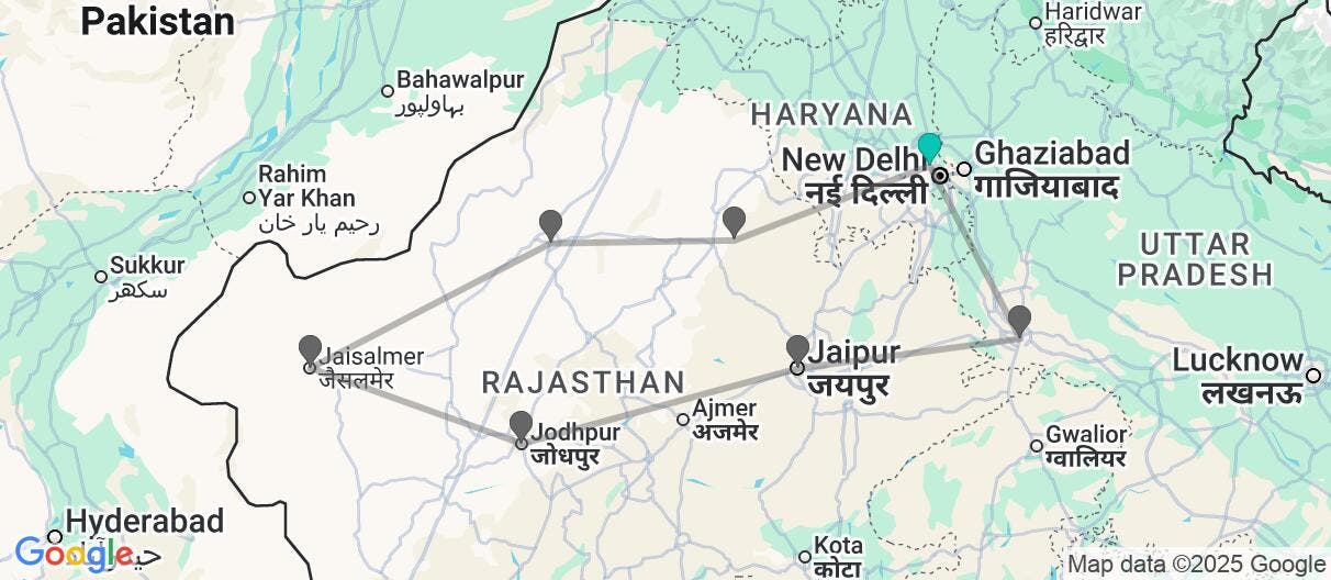 Map of Palacios y Desiertos del Rajastán