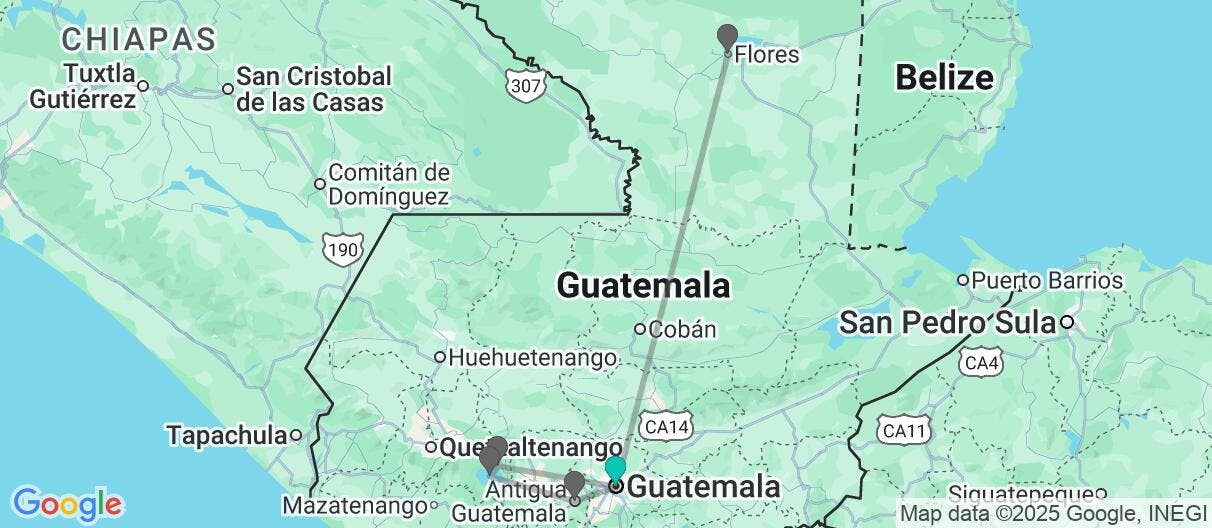 Map of Ruinas Mayas de Antigua, Atitlán y Tikal