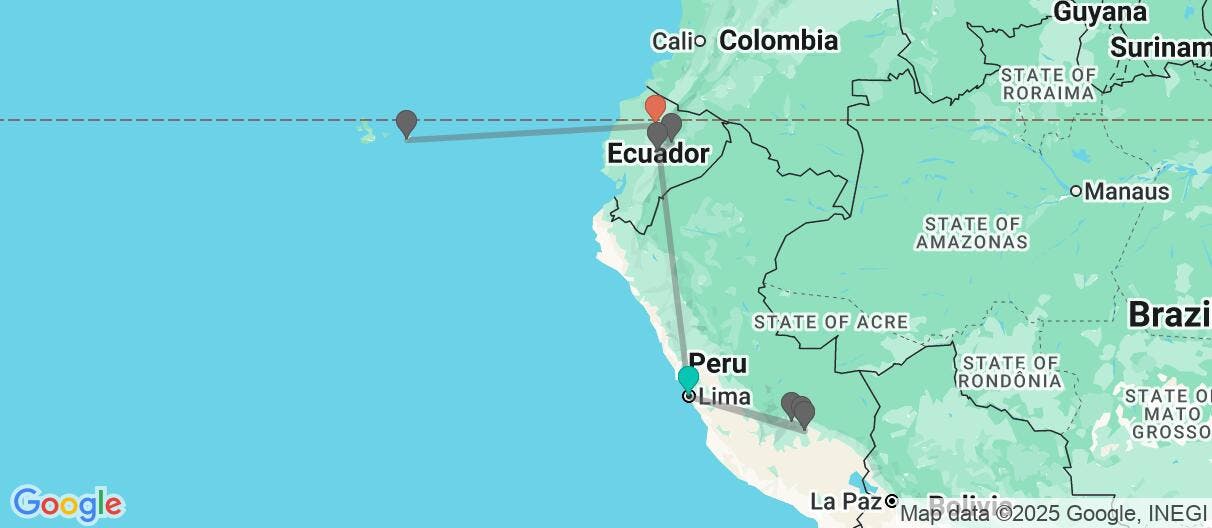 Map of South America's wonders: Incas & Galapagos